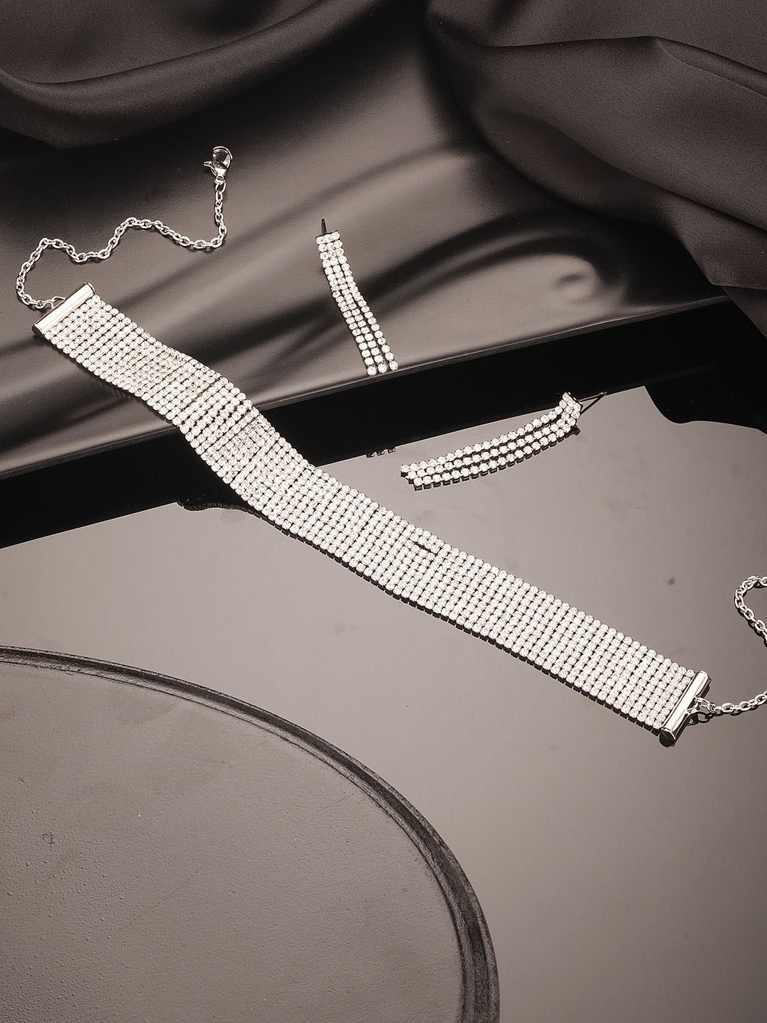 Jazz and Sizzle 18 k Rhodium-Plated & American Diamond-Studded Jewellery Set