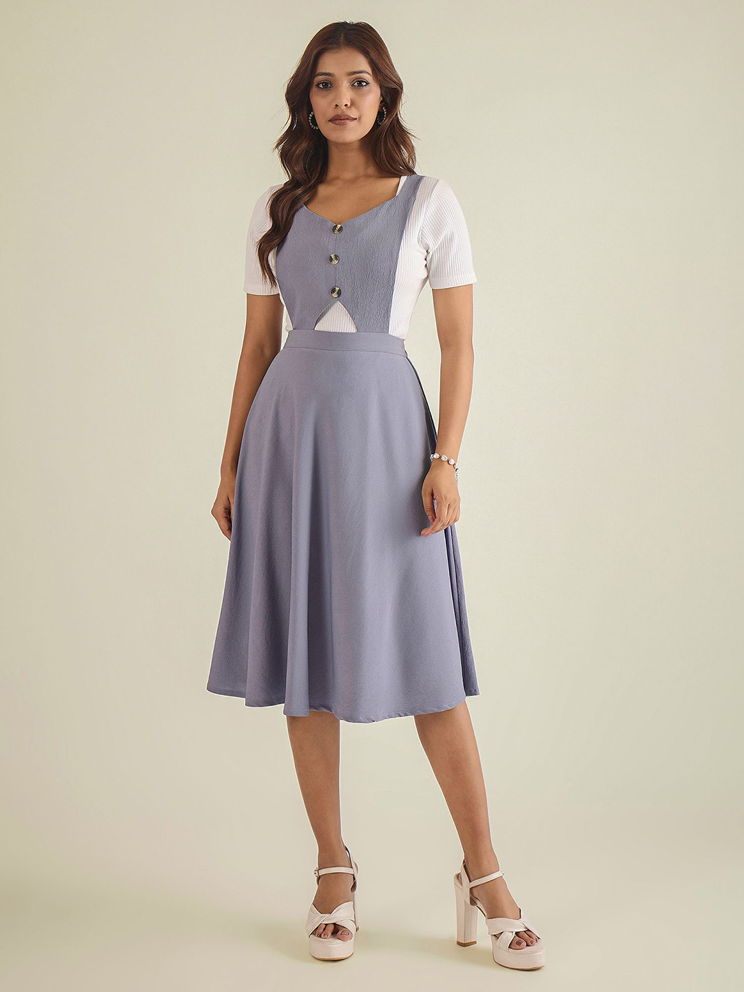 WineRed Sweetheart Neck Cut-Out Pinafore Midi Dress