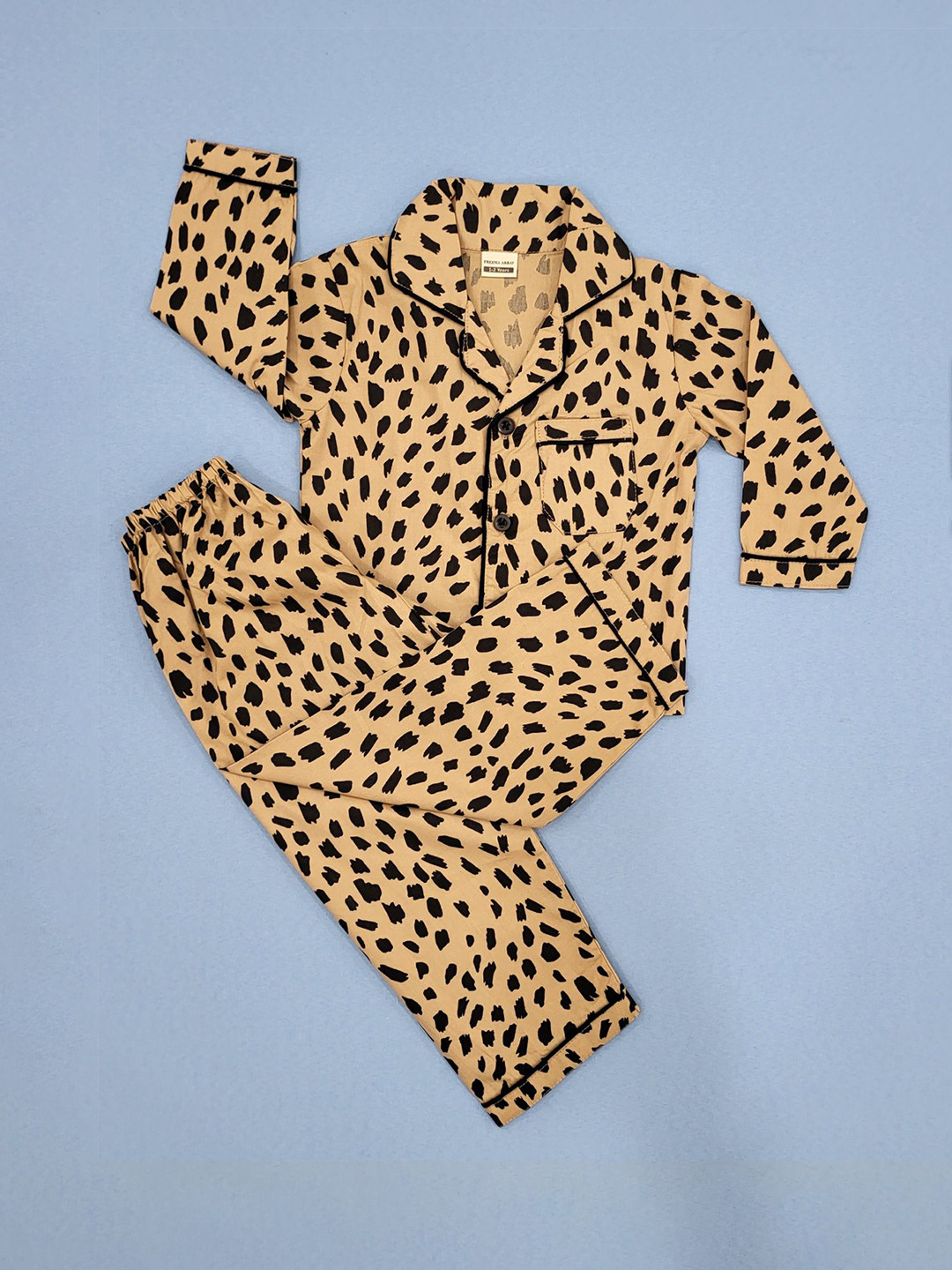Freesia Array Kids Leopard Print Pure Cotton Shirt with Pyjama Night suit