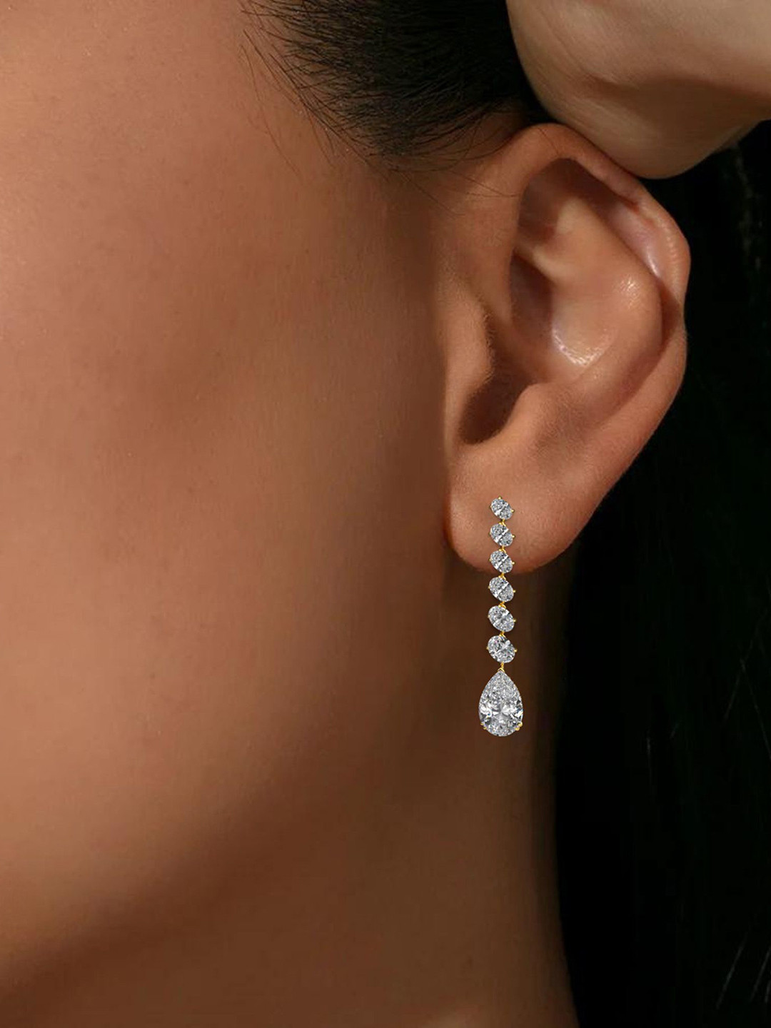 LUNA Women Yellow Gold Lab Grown Diamond Drop Earrings I 14 kt