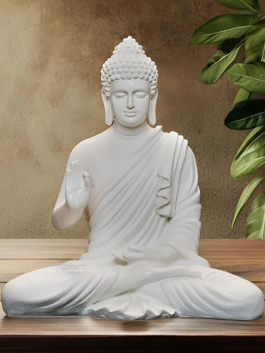 CraftEstate Glossy White Buddha Figurine Showpiece