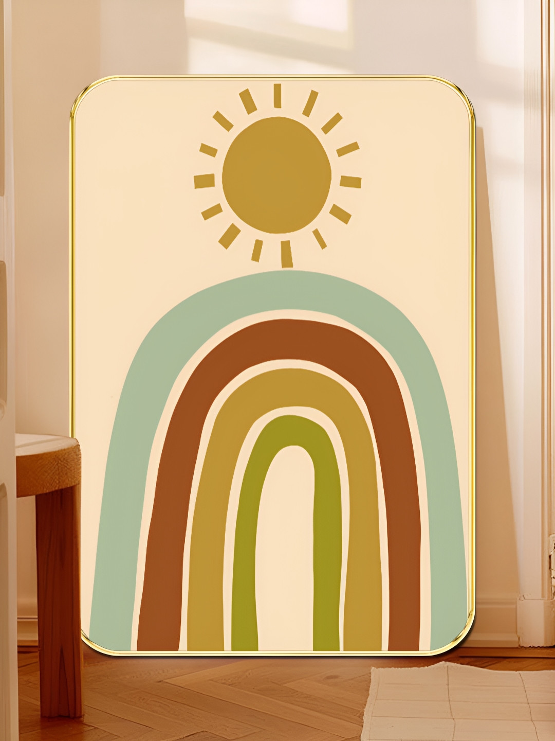 Livin'luxe Beige & Brown Sun & Rainbow Boho Wooden Wall Art