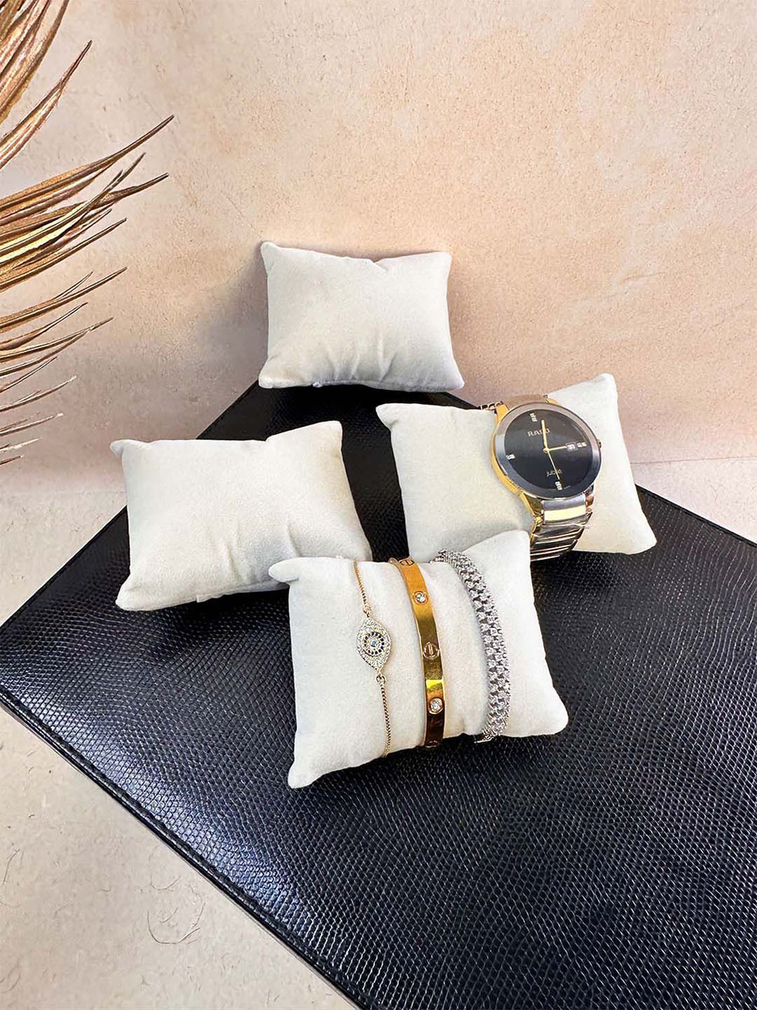 La Trove Set of 4 White Velvet Wrist Watch Organiser Pillow Cushion