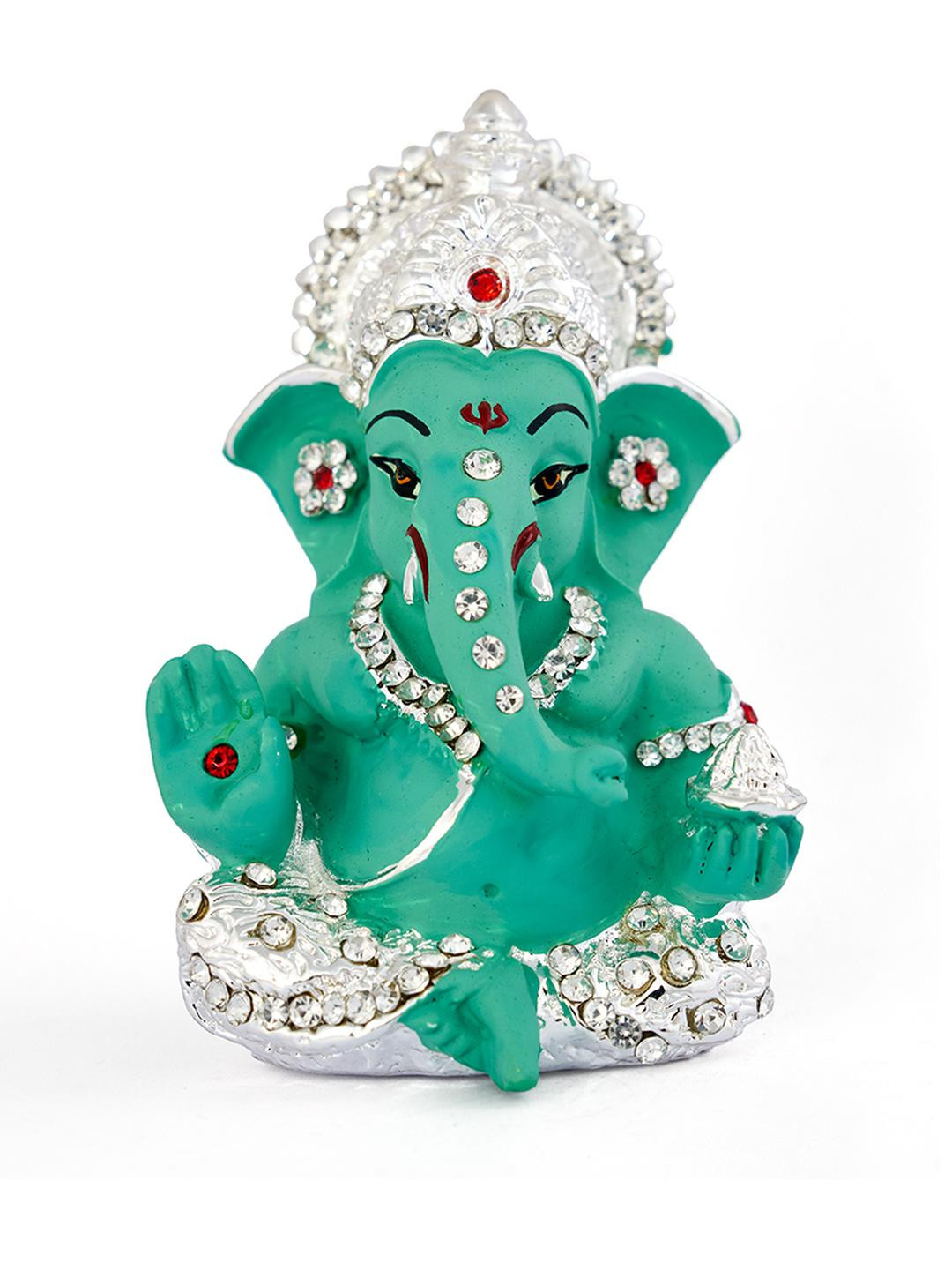 Kulin Resin Green Ganesh Idol with Silver Crown