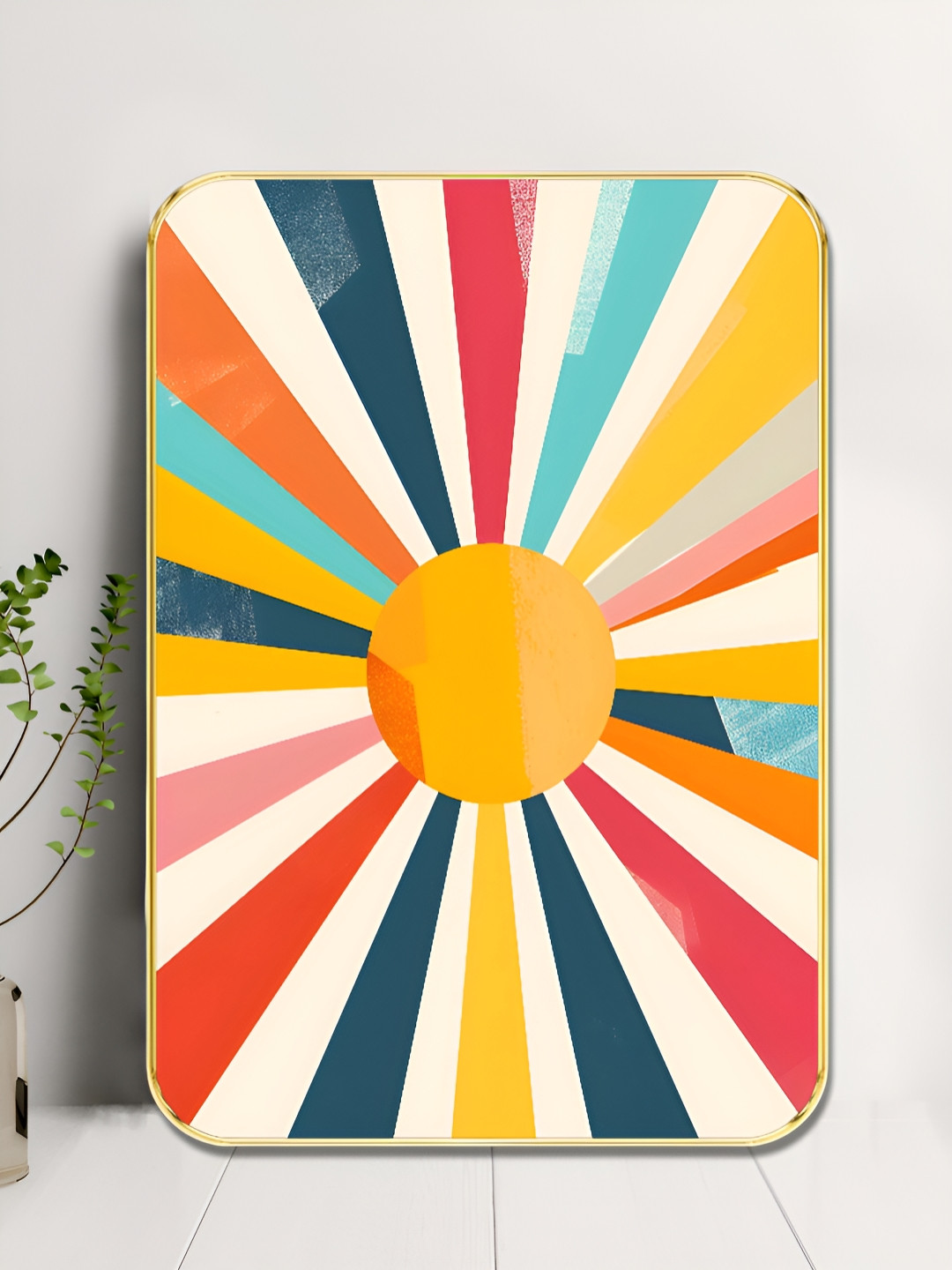 Livin'luxe Yellow & Red Sunburst Modern Rectangle Wall Art