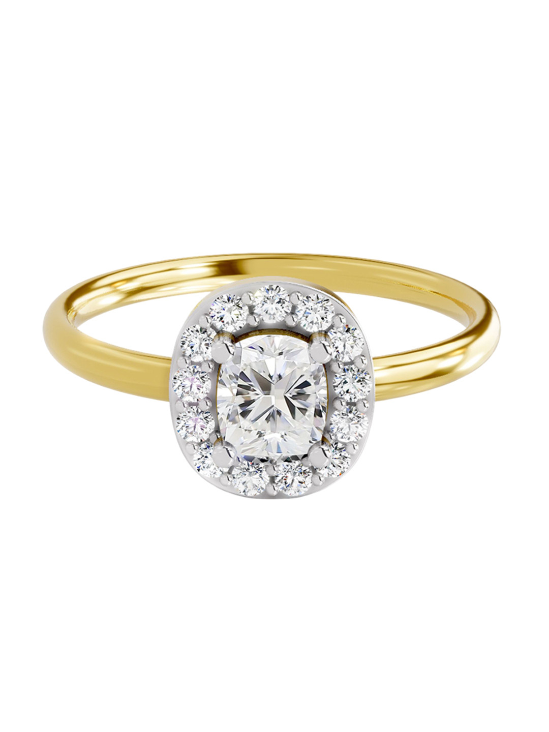 Sparkles 14K Yellow Gold Lab Grown Diamond 0.7 Carat Cushion & Round Shape Diamond Ring