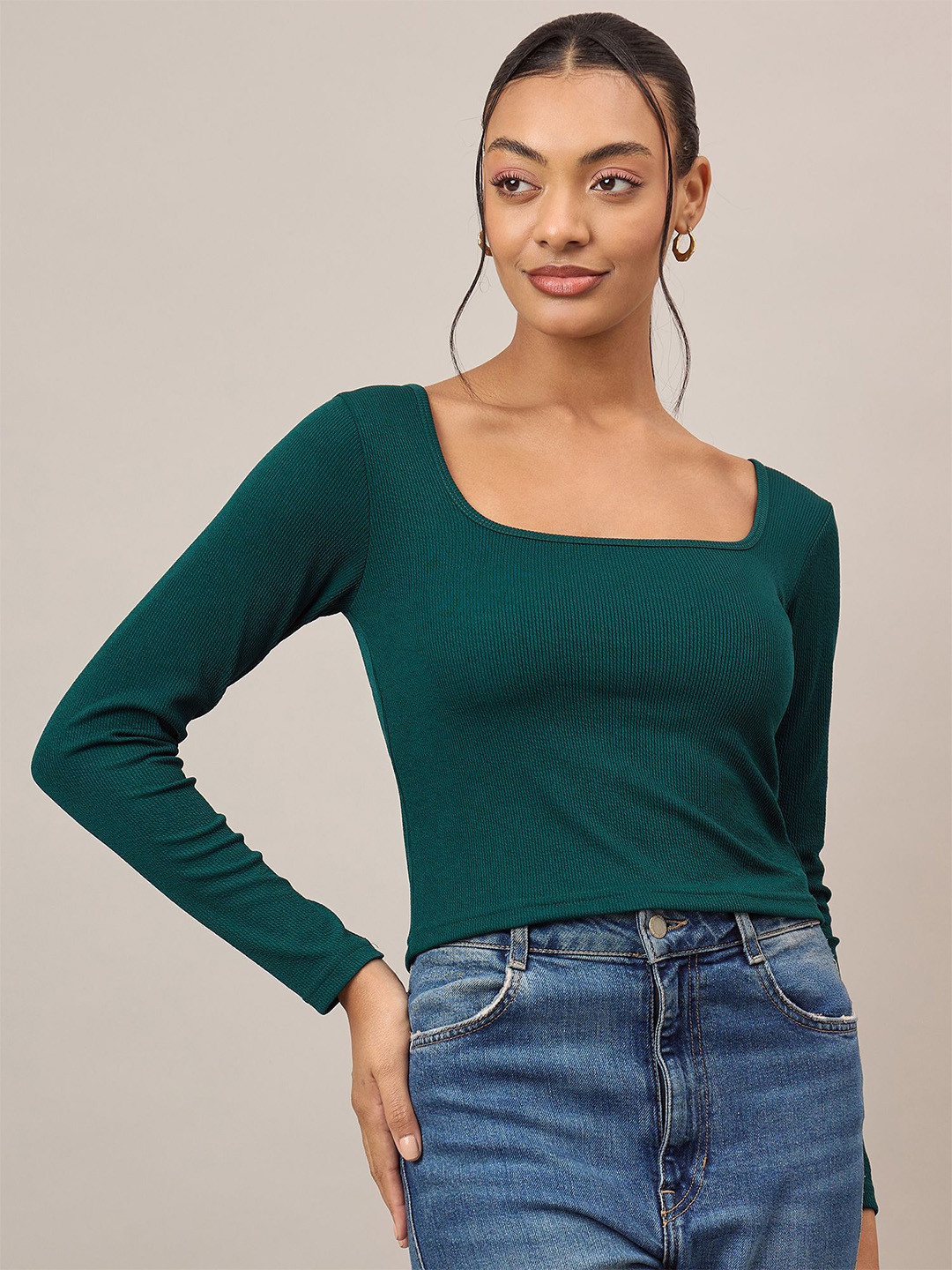 R.Code by The Roadster Life Co. Women Ribbed Fitted Crop Top