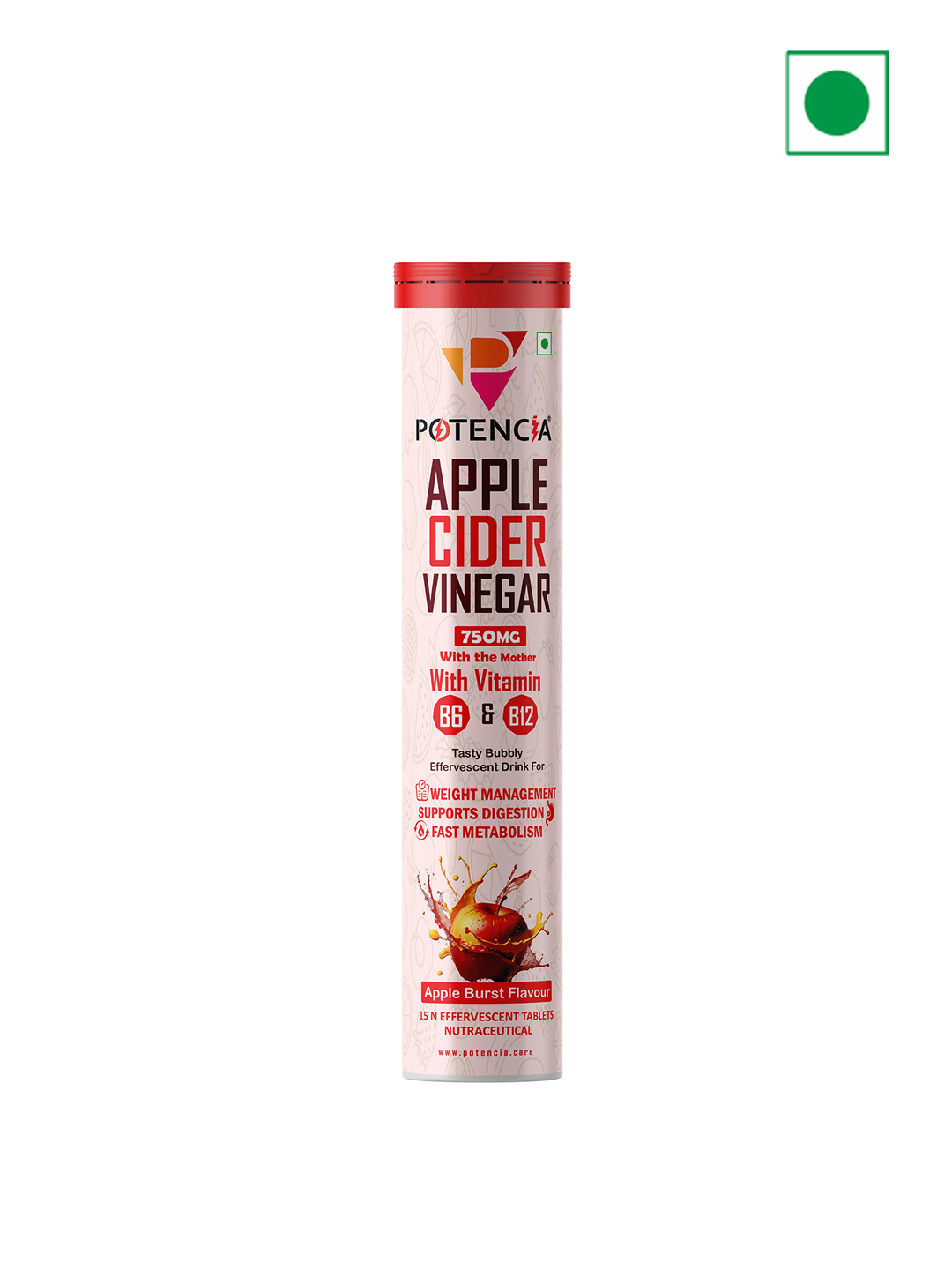 POTENCIA Apple Cider Vinegar Tablets- 15 Tablets- Apple Burst