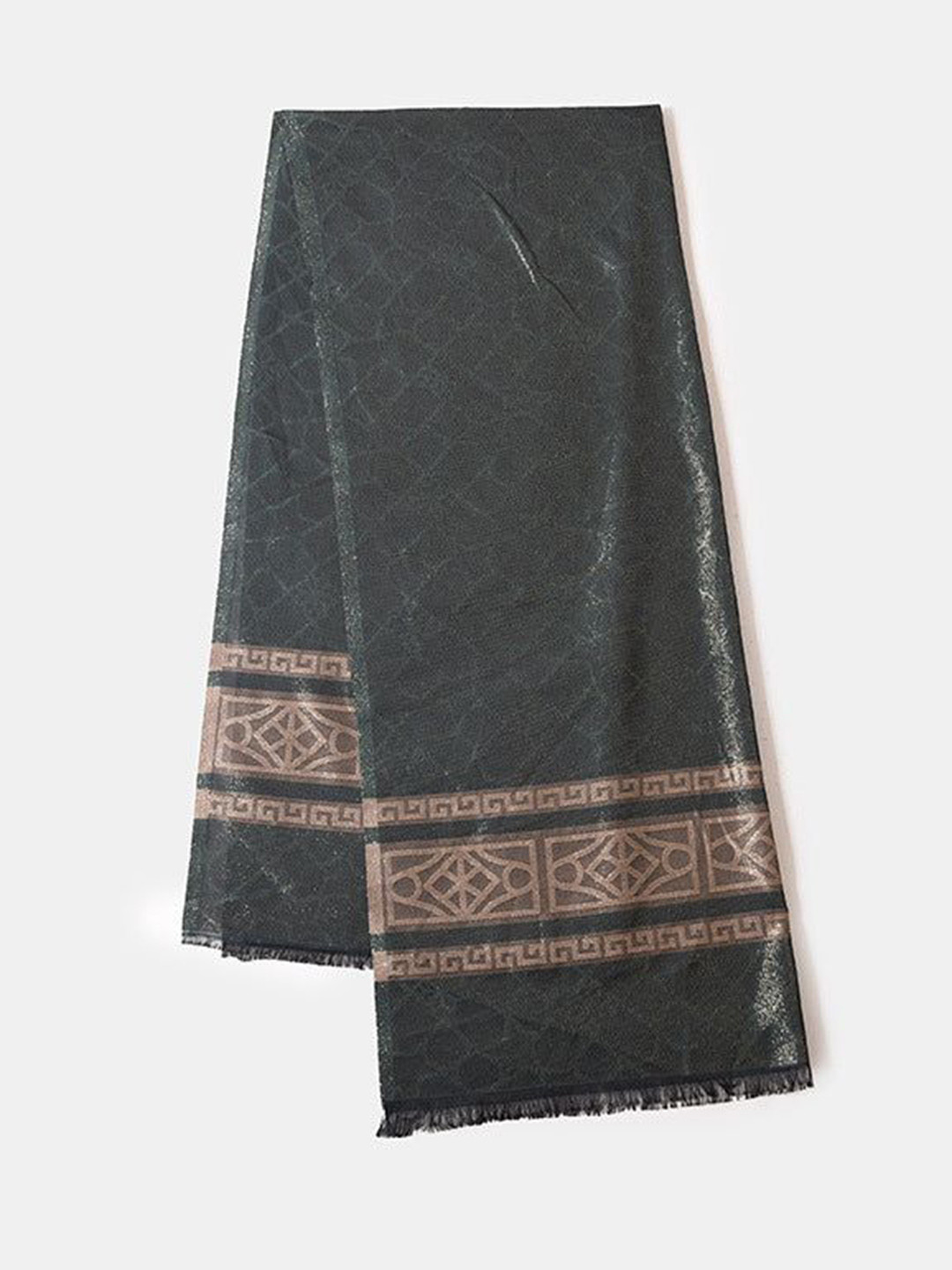 QUECY Women Ethnic Motifs Print Scarf with Frayed Border