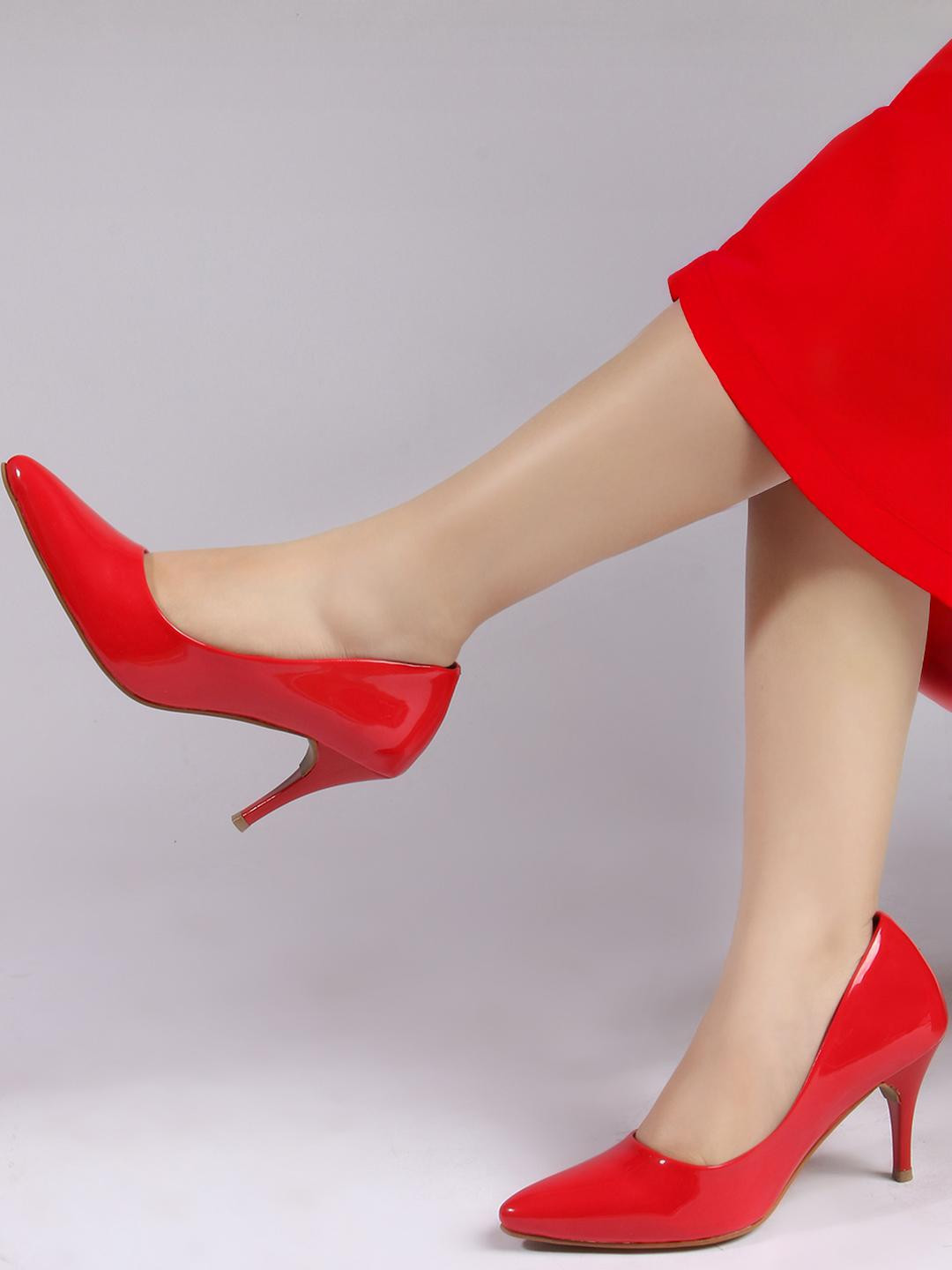 FEET RUNNER Women Red Color Pointed Toe Party Solid Pumps Stiletto Heels