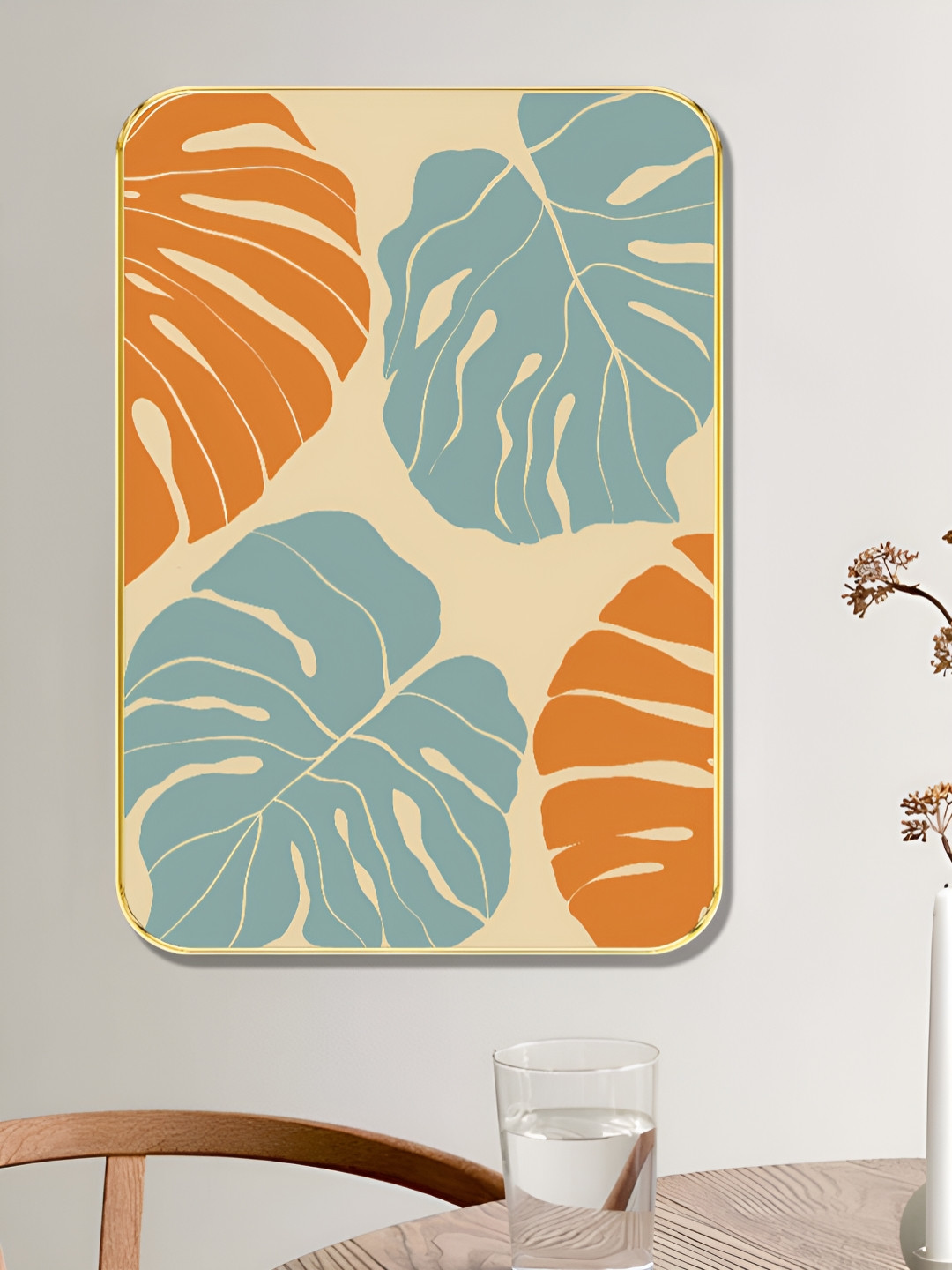 Livin'luxe Green & Brown Tropical Monstera Leaf Printed Rectangle Wall Art
