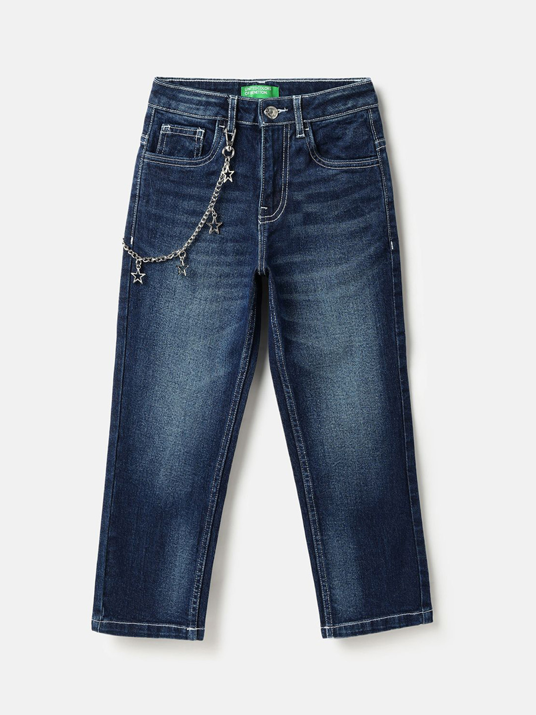 United Colors of Benetton Girls Straight Fit Mid-Rise Jeans With Chain Details