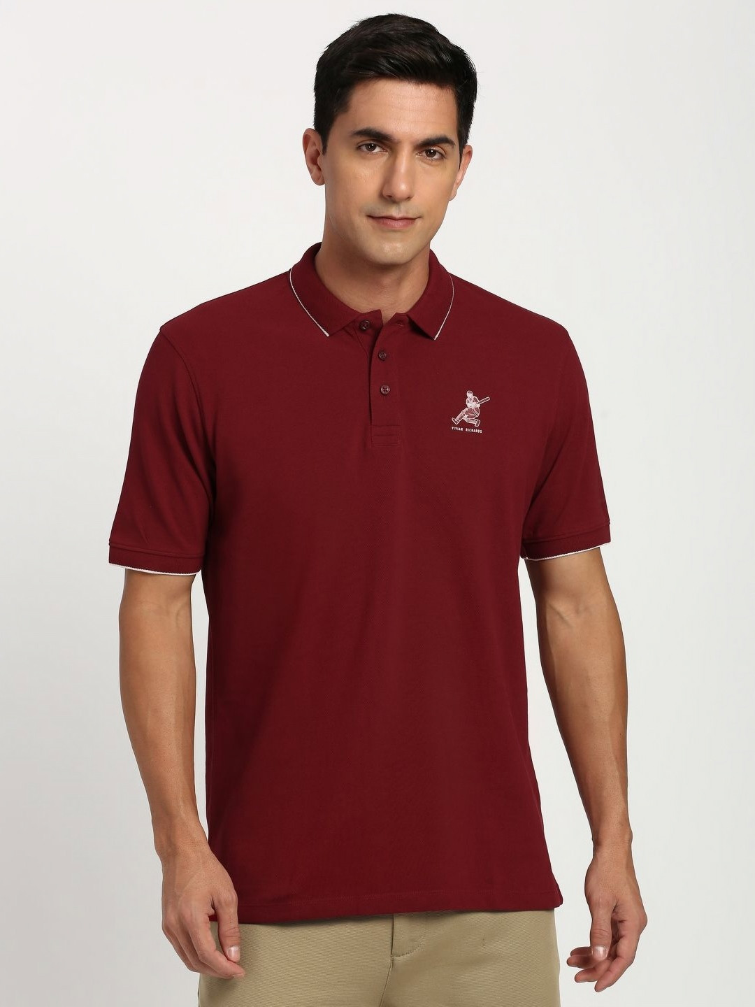 Peter England Casuals Men's Regular fit polo with Viv Richards signature graphic