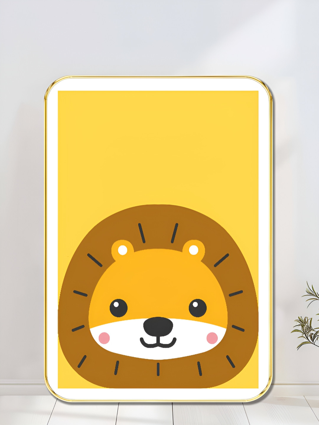 Livin'luxe Yellow & Brown Cute Cartoon Lion Wall Art