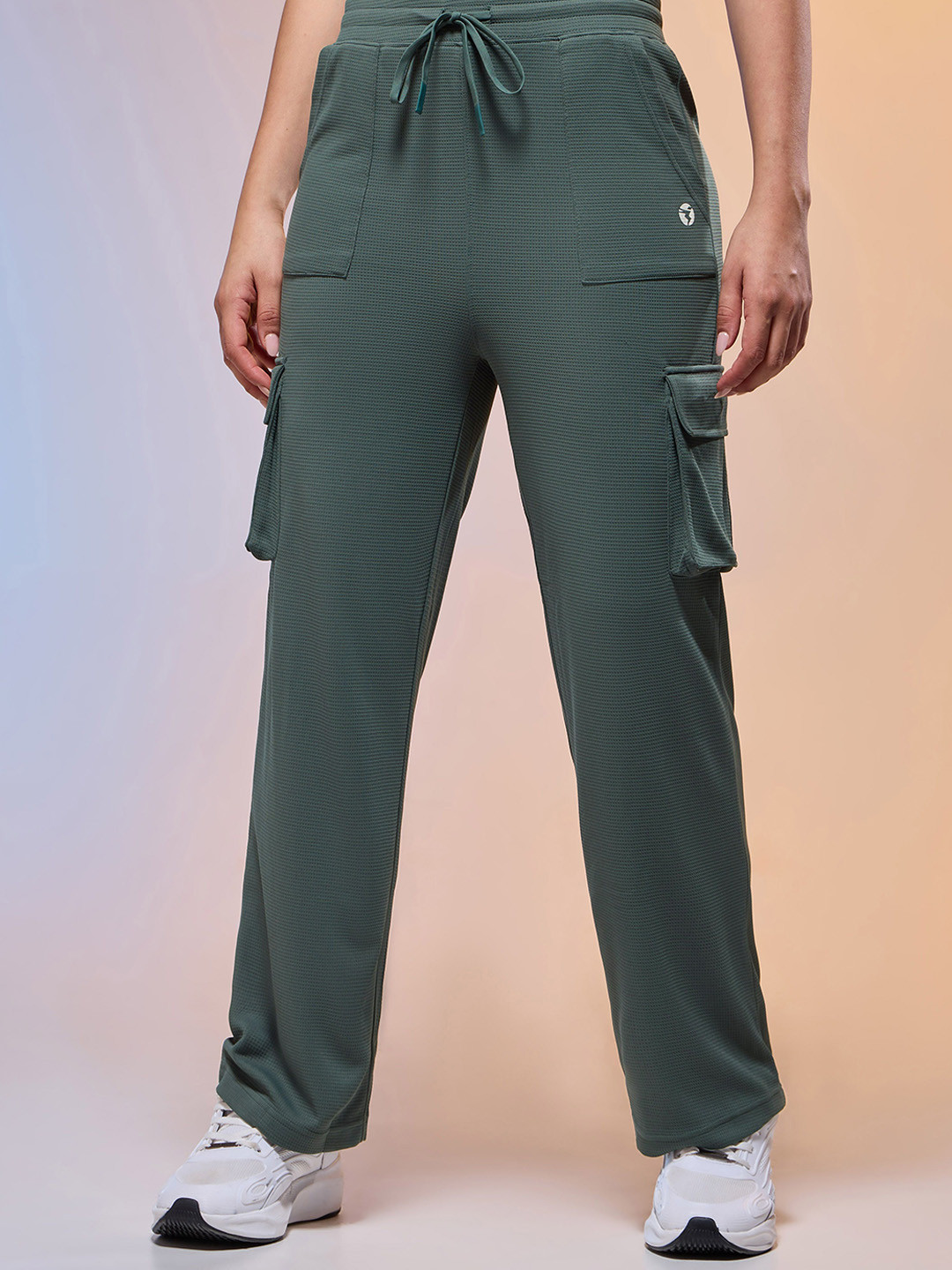 Technosport Women Self Designed Straight Fit Mid-Rise Cargo Track Pant