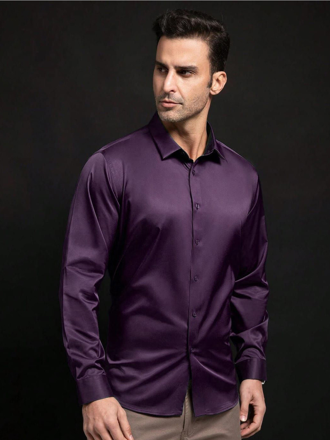 OQUENT Cord Standard Spread Collar Polycotton Slim Fit Shirt