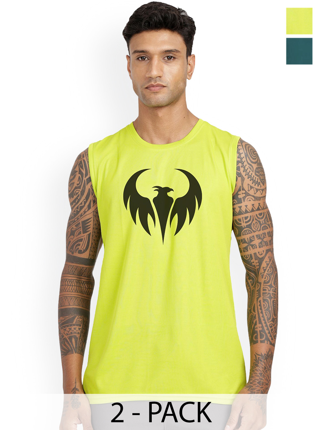 3Colors Pack Of 2 Printed Dri-FIT Gym Vests VEST-2C-CCUT-AF FREAKY_GREEN EAGLE_M