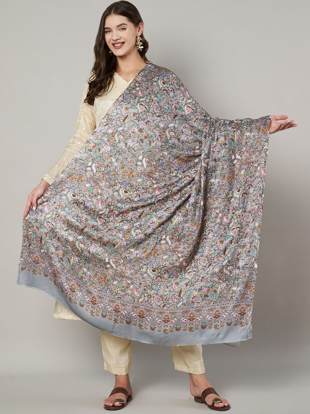 MUFFLY Floral Printed Bamboo Silk Shawl