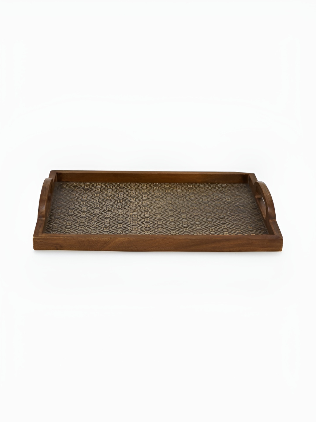 Fabindia Purvi Brown And Gold-toned Wooden Serving Tray