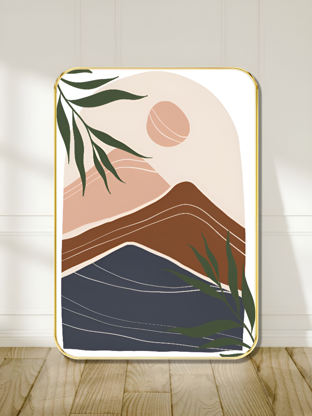 Livin'luxe White & Brown Abstract Mountain & Sun Wooden Wall Art