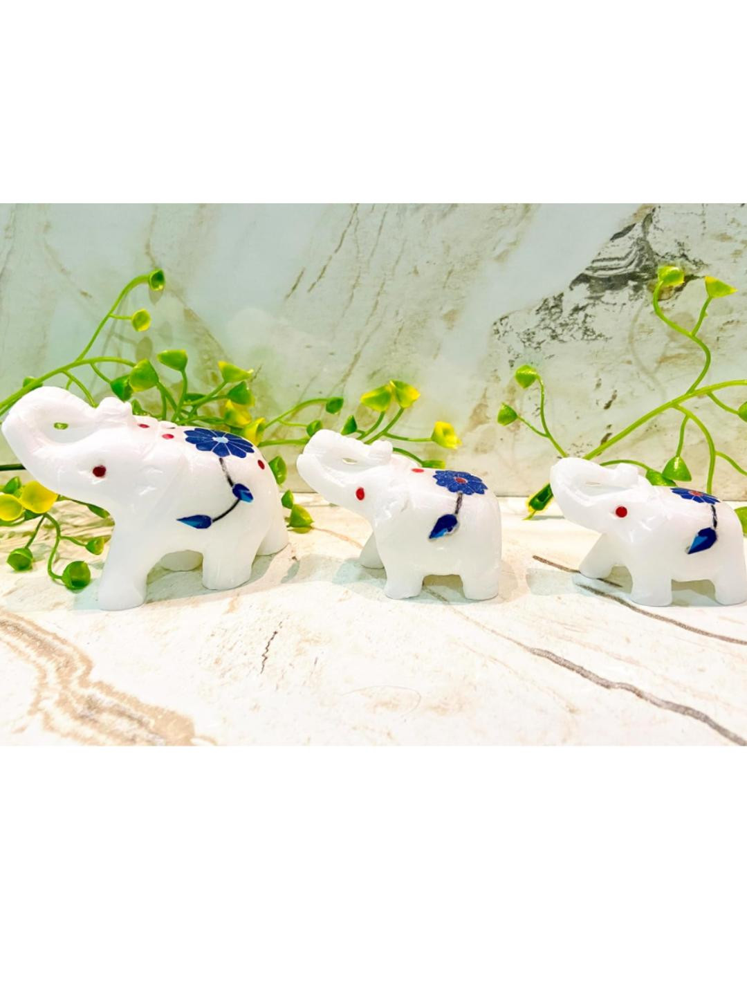 Altaica Statue  Pack of 3 Elephant Family with Blue Gemstone Inlay Art Work