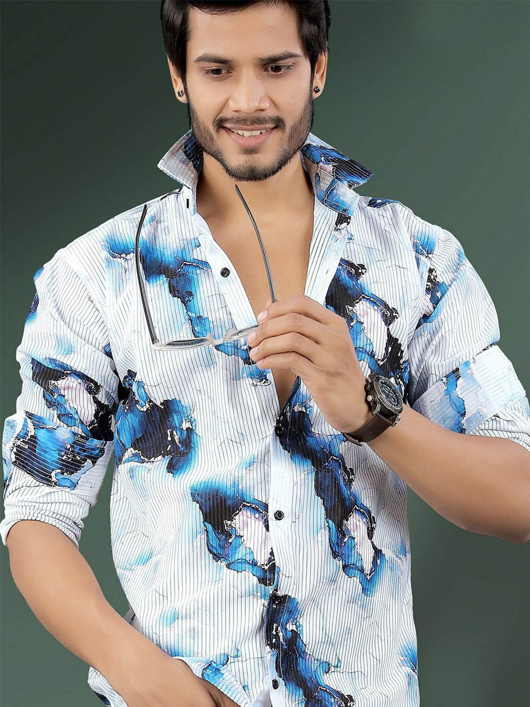 MARMIC FAB Comfort Abstract Printed Cutaway Collar Opaque Casual Shirt