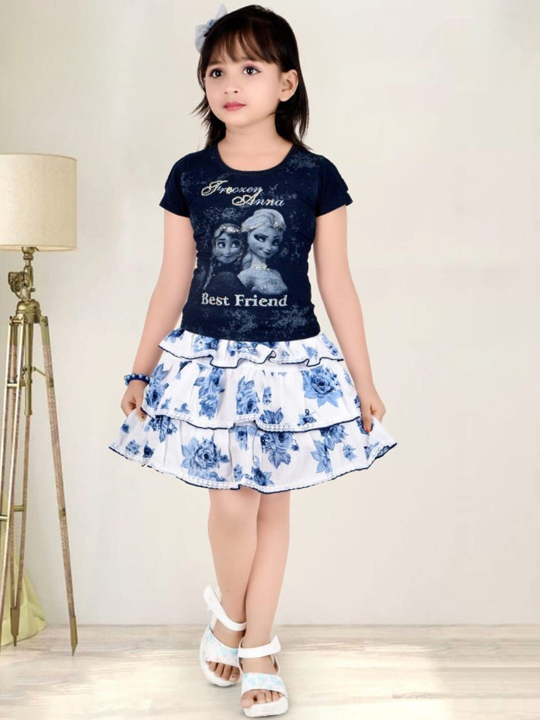 V FIRST Girls Printed Top and Skirt Clothing Set