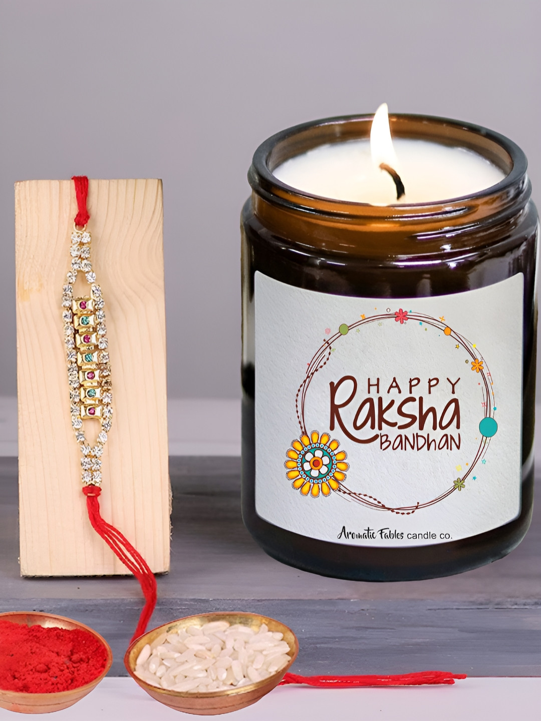 Aromatic Fables Mogra Fragrance Candle Tilak & Elegant Rakhi Gift Set