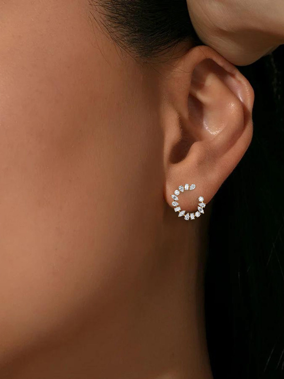 LUNA Women Yellow Gold Lab Grown Diamond Hoop & Huggie Earrings I 14 kt