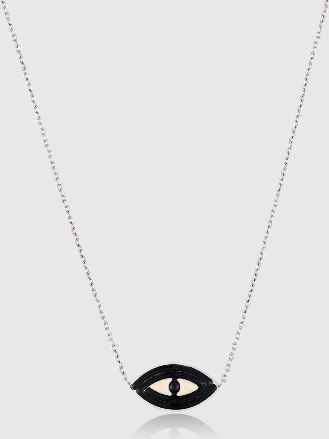 OUZEL Stainless Steel 18KT Silver-Plated Onyx Studded Evil Eye Necklace