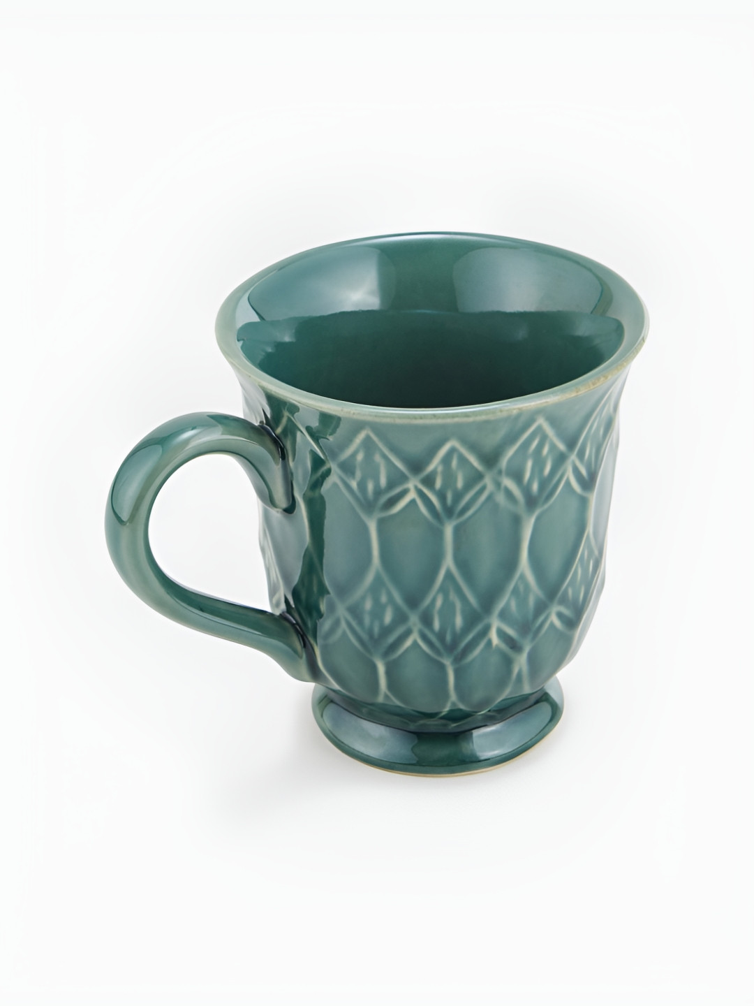 Fabindia Aisha Green Floral Textured Ceramic Mug 300 ml