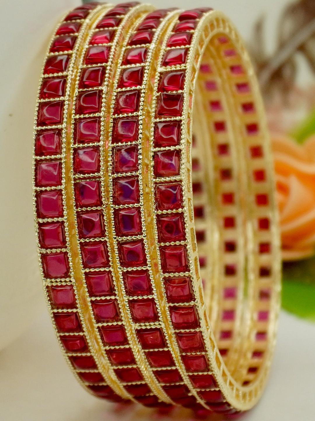 Panini jewels Set of 4 Gold-Plated Red Stone Bangles