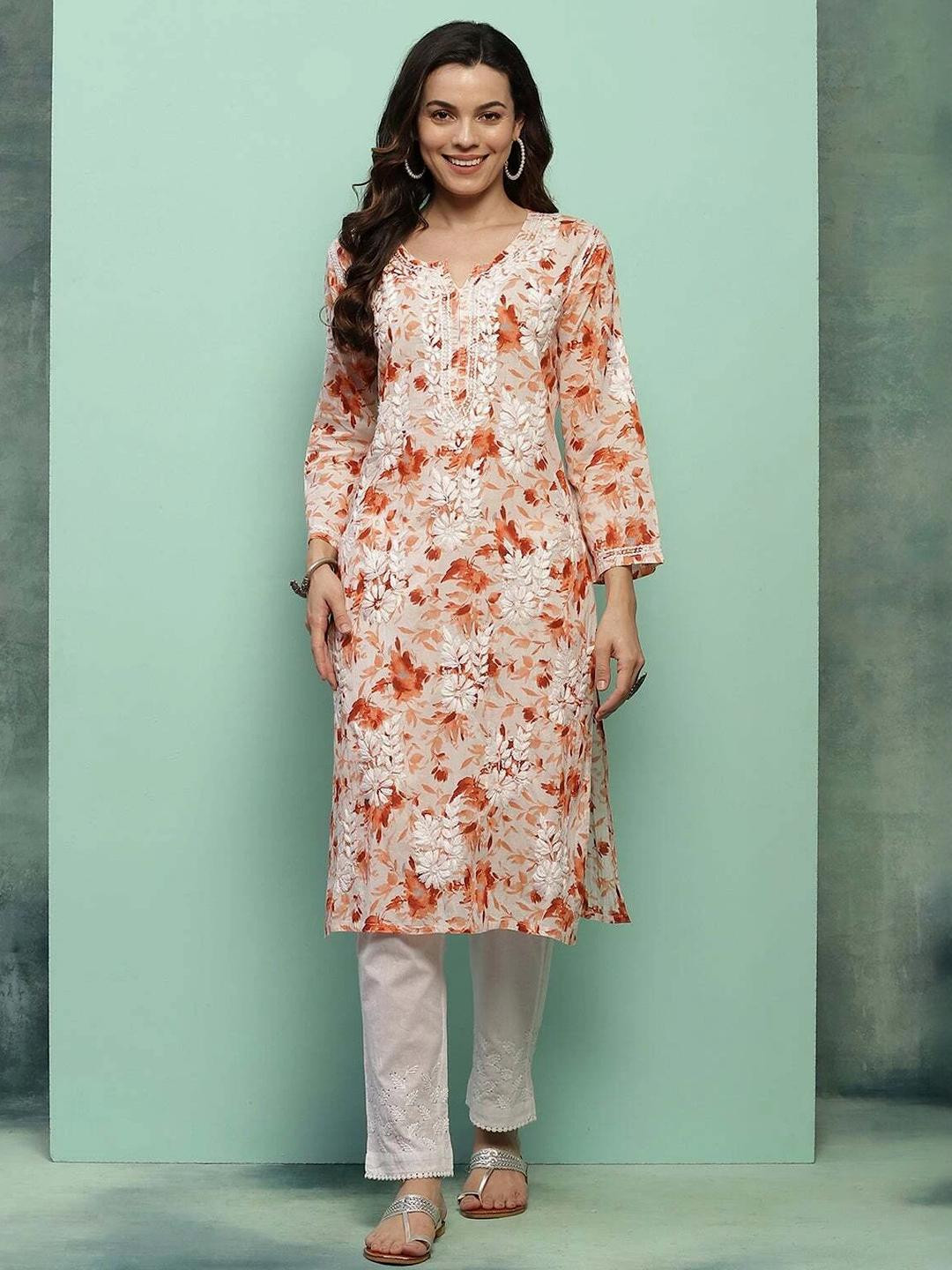 MALABIS Women Orange Kurtas