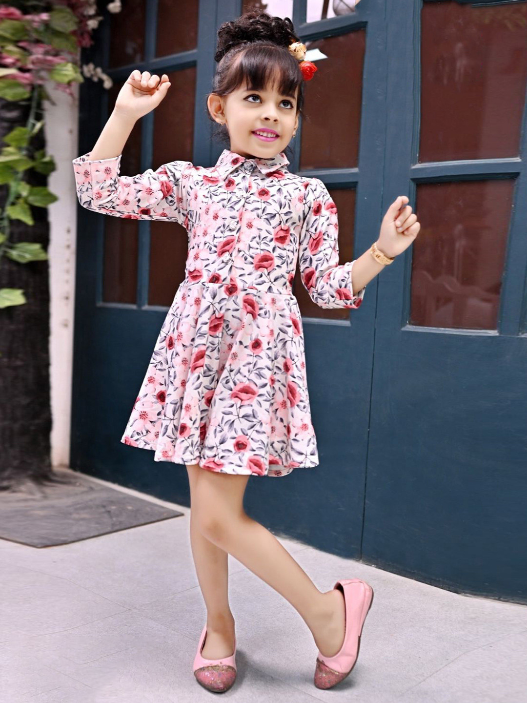 V FIRST Girl Floral Printed Cotton Fit & Flare Dress