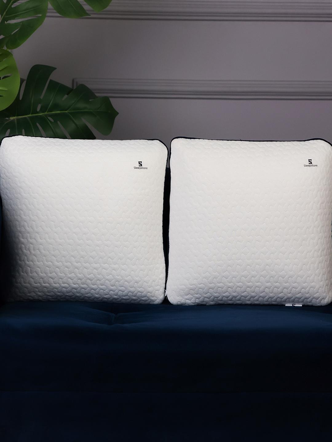 Sleepstore White Quilted 2 Pcs Tencel Memory Foam Back Support Cushion 16 X 16 Inches