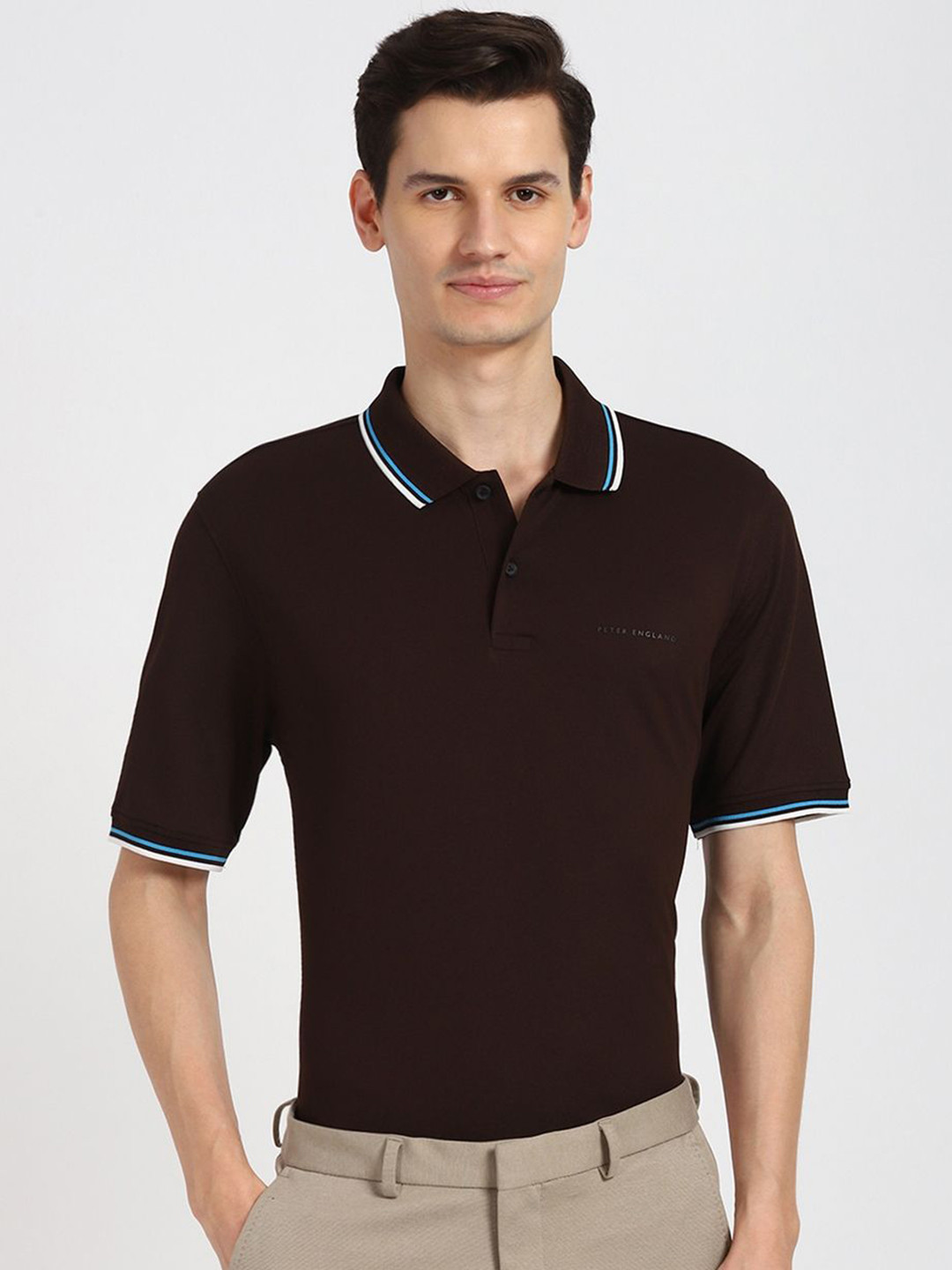 Peter England Brand Logo Printed Polo Collar T-shirt