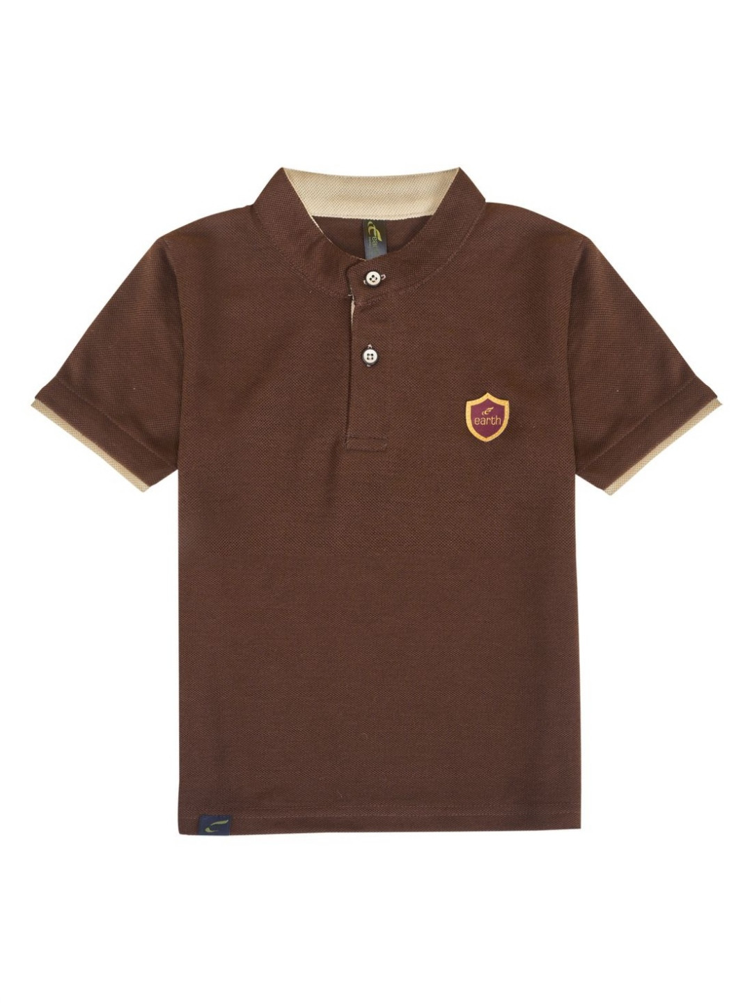 earth conscious Boys Brand Logo Mandarin Collar Cotton T-shirt