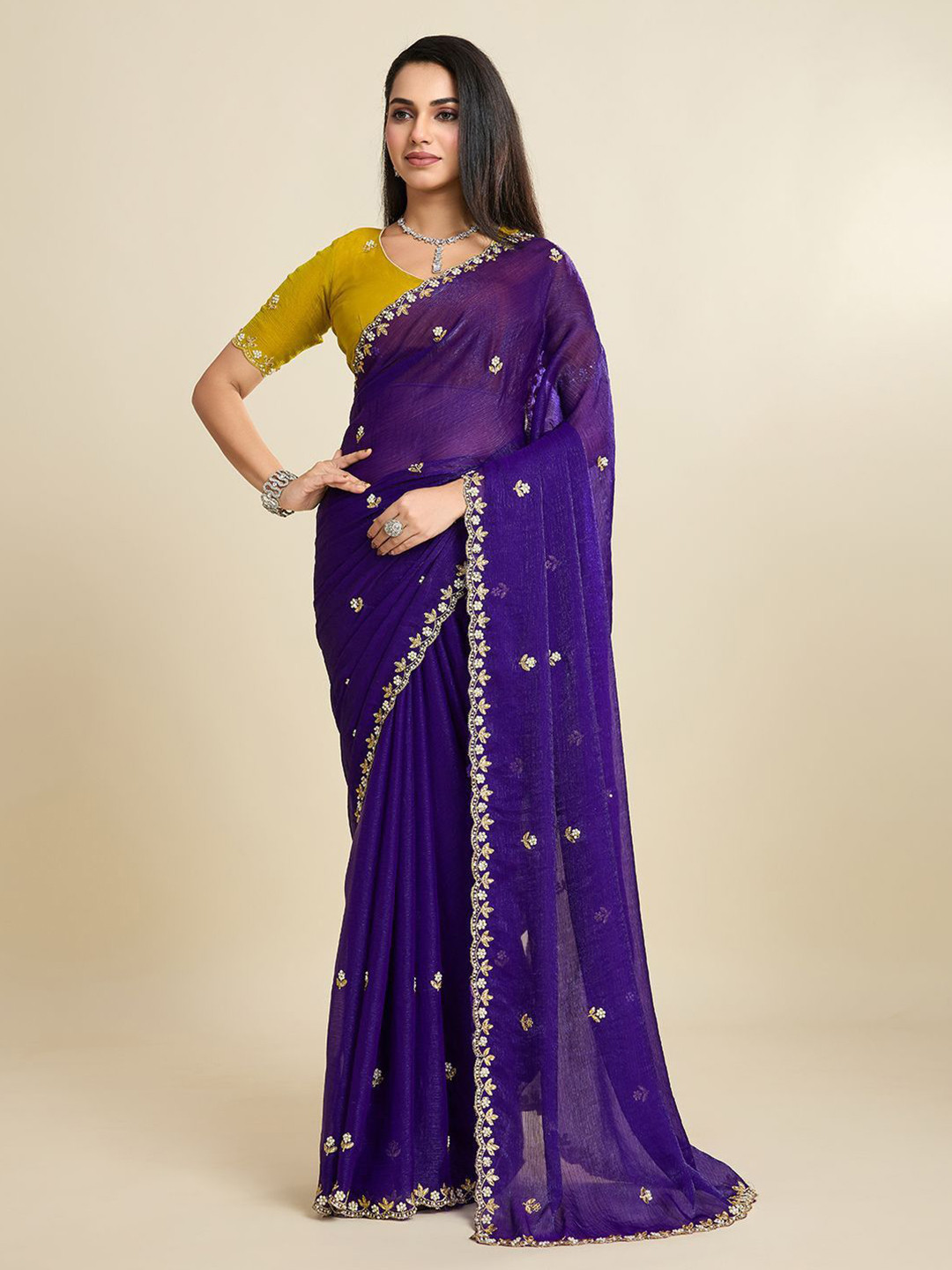 Branzios Embellished Beads and Stones Saree