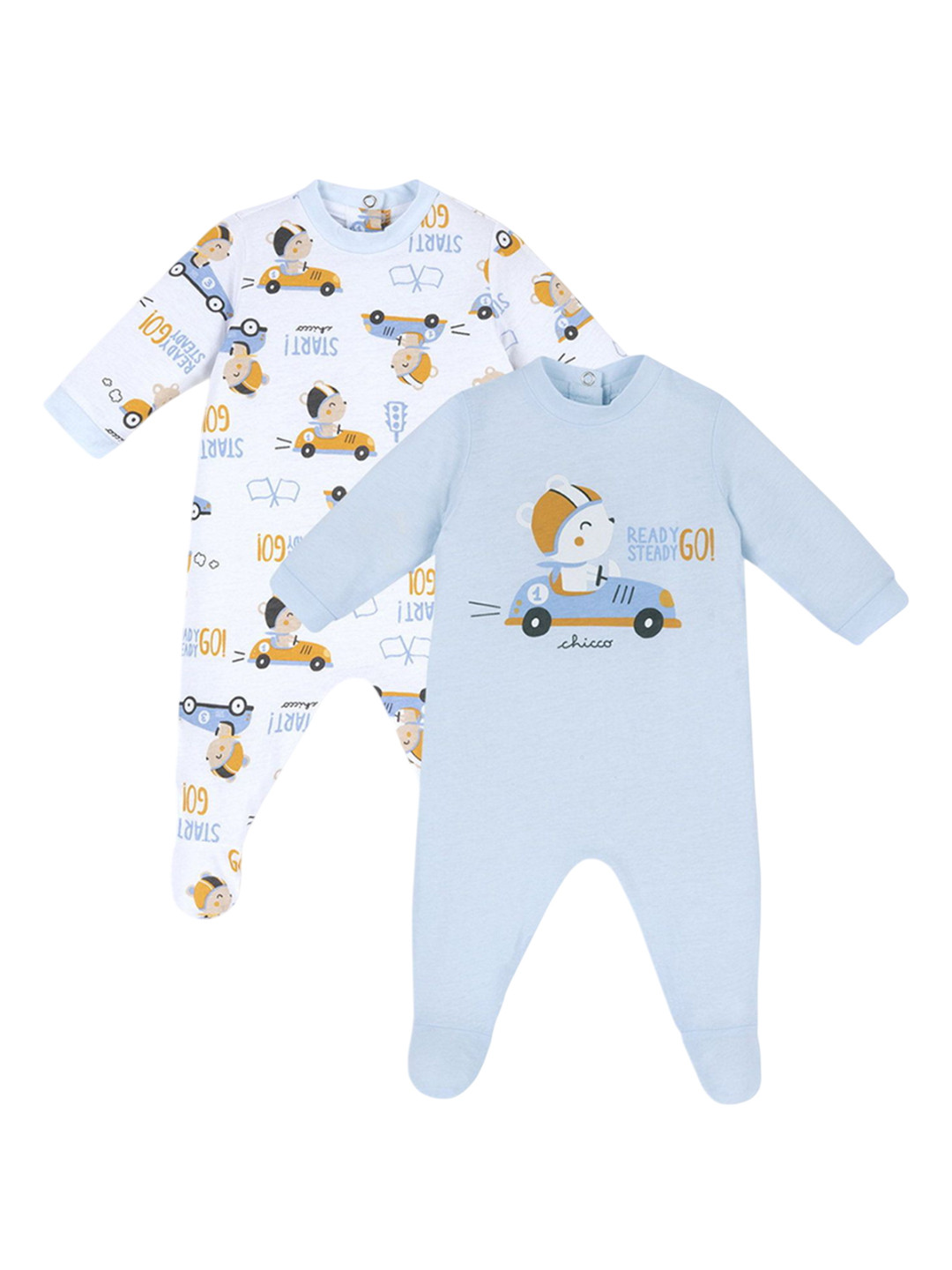Chicco Kids Pack of 2 Printed Pure Cotton Snap Button Sleepsuit