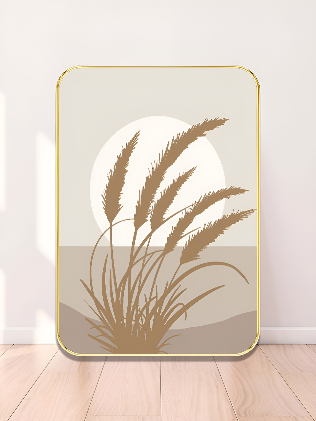 Livin'luxe Brown & White Sunset Grass Silhouette Rectangle Wall Art
