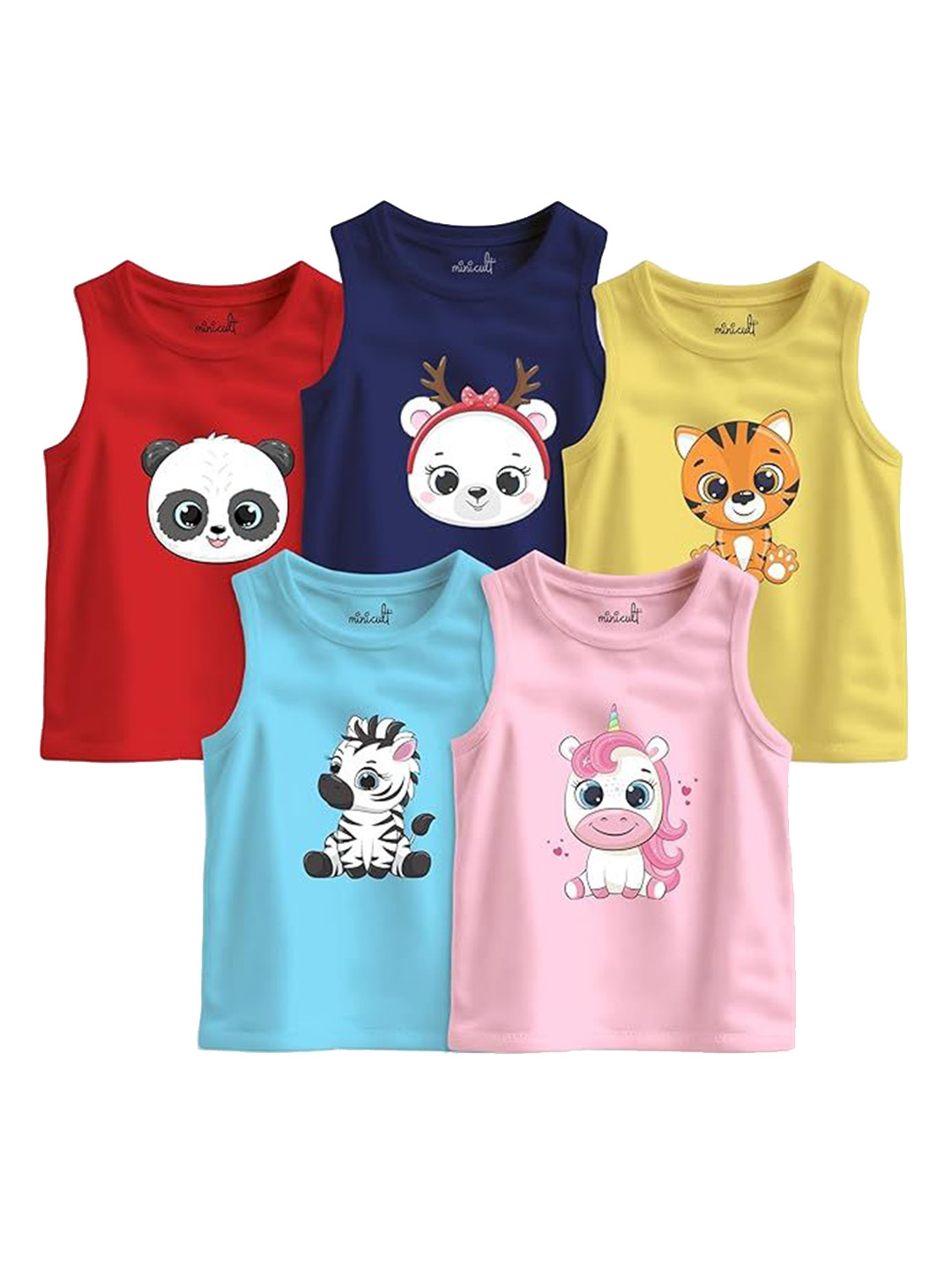 Minicult Kids Pack Of 5 Printed Cotton Basic Vests VST_PT_E004_30_P5