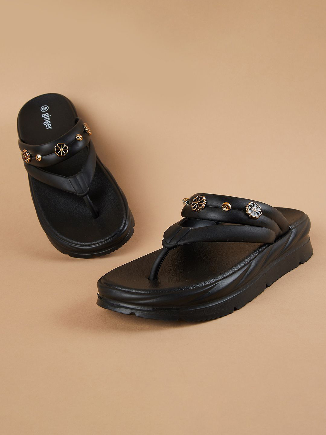 Ginger by Lifestyle  Leather One Toe Flats with Beaded