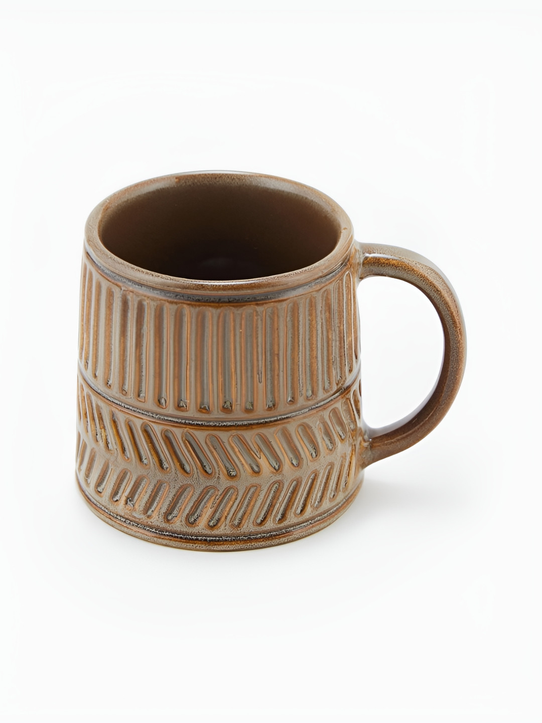 Fabindia Neev Brown Striped Textured Ceramic Mug 300 ml