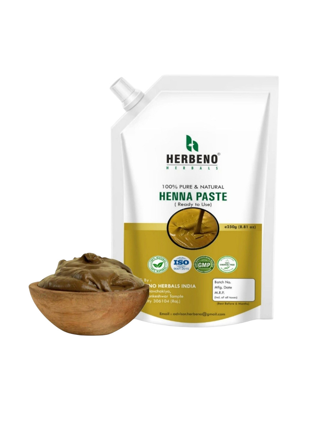 HERBENO Ready To Apply Henna Paste Infused With 9 Ayurvedic Herbs Hair Color- 500 g