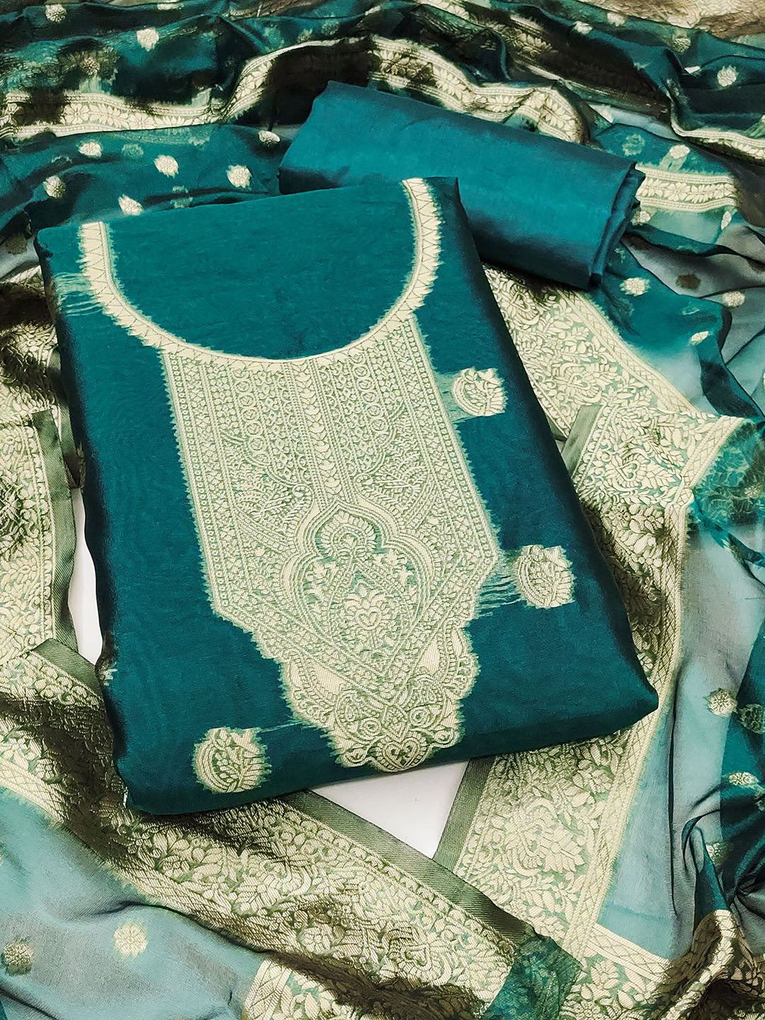 HERE&NOW Ethnic Motifs Woven Design Zari Simmer Silk Unstitched Dress Material