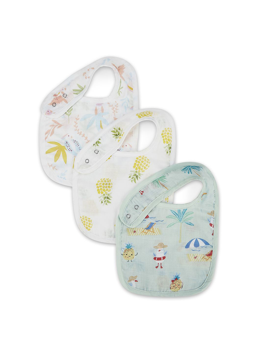 haus & kinder Kids Pack Of 3  Tropical Twist Printed Cotton Bibs