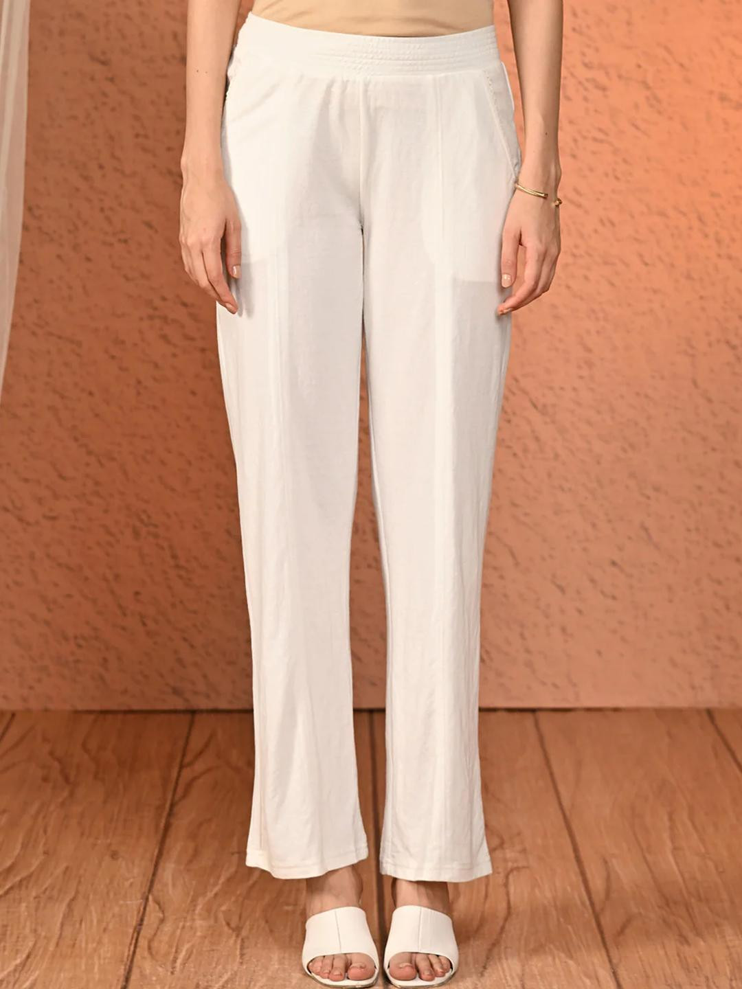 Lakshita Women Off White Modal Linen Relaxed Fit Pants