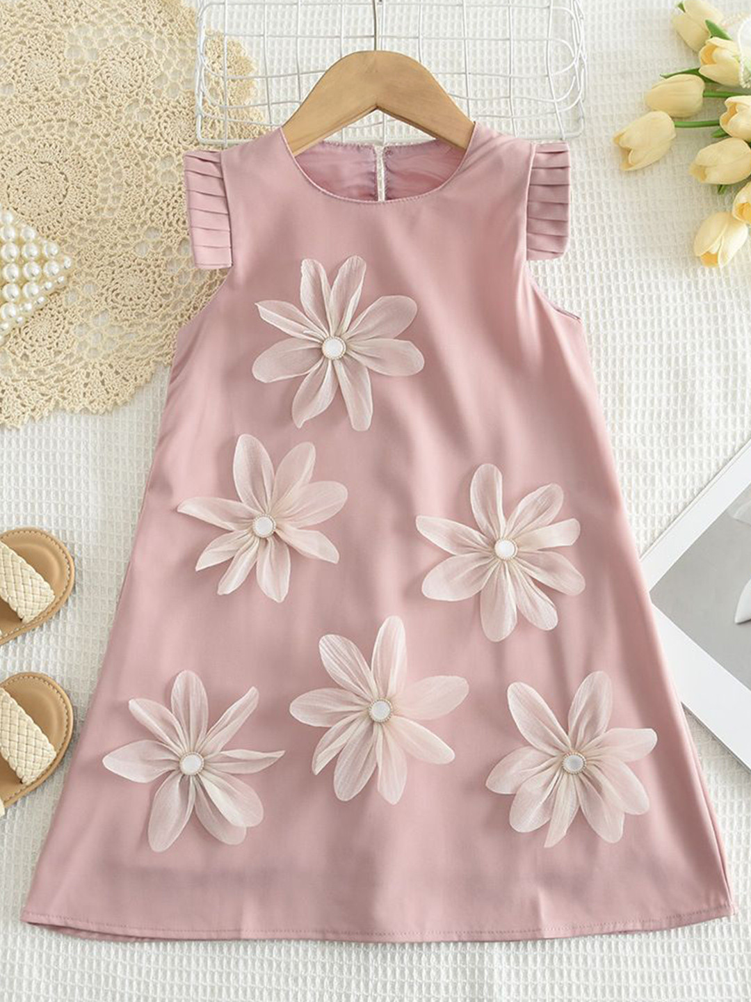 StyleCast x Revolte Girls Flutter Sleeve Floral Applique A-Line Dress