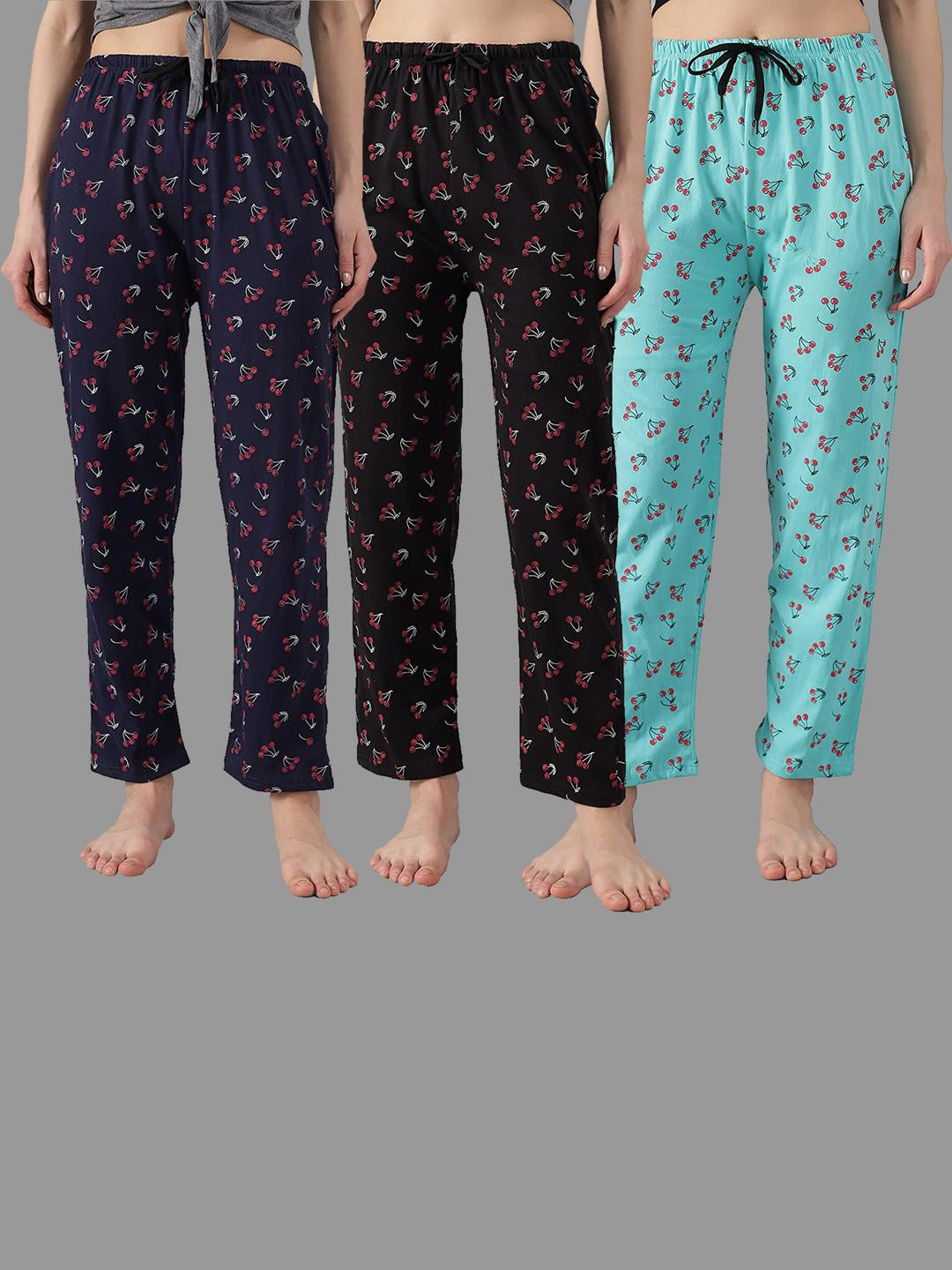 Women Pack Of 3 Printed Cotton Pyjama Pants