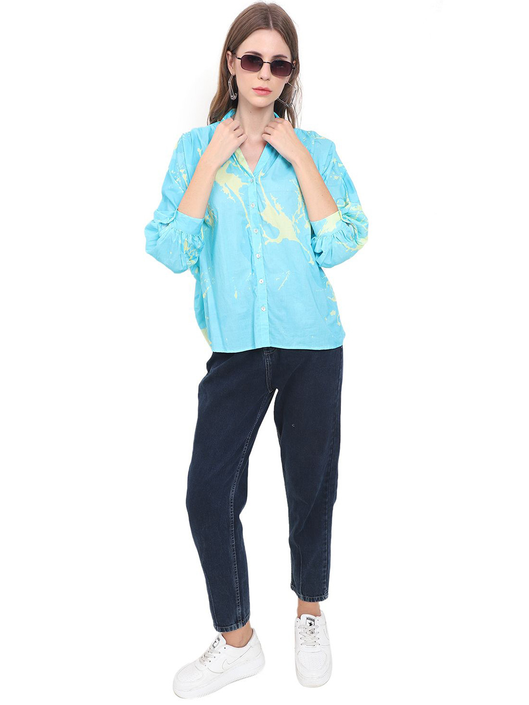 God's Club Abstract Printed Spread Collar Cotton Casual Shirt